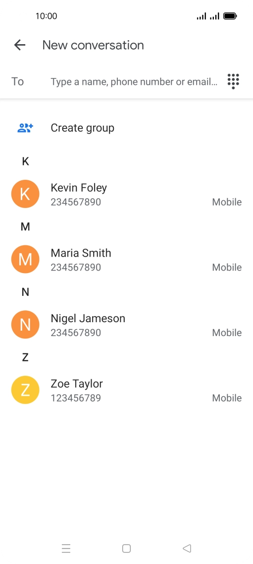 Press the search field and key in the first letters of the recipient's name.