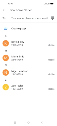 Press the search field and key in the first letters of the recipient's name.