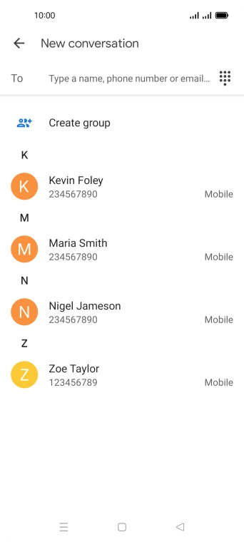 Press the search field and key in the first letters of the recipient's name.