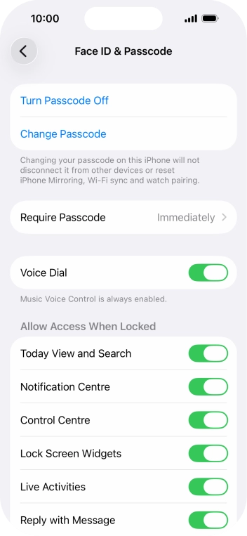Press Turn Passcode Off and key in the phone lock code.