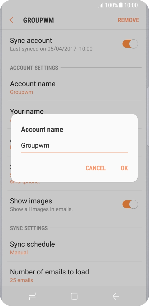 Key in the required name for the email account and press OK.