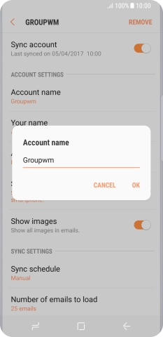Key in the required name for the email account and press OK.