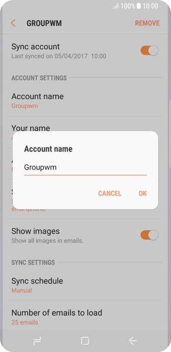 Key in the required name for the email account and press OK.