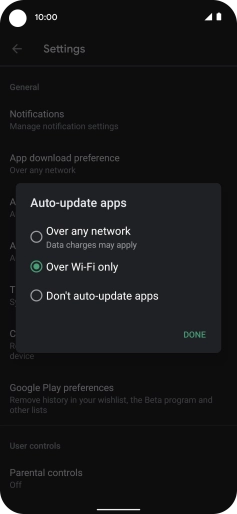 To turn on automatic update of apps using mobile network, press Over any network.