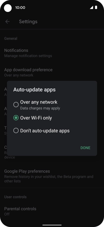 To turn on automatic update of apps using mobile network, press Over any network.