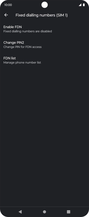 Press Enable FDN to turn on fixed dialling.