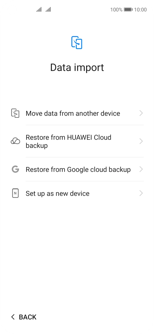 You can transfer the contents of another phone to your phone when it's activated for the first time and after a factory reset. When this screen is displayed, your phone is ready to transfer contents from another phone.