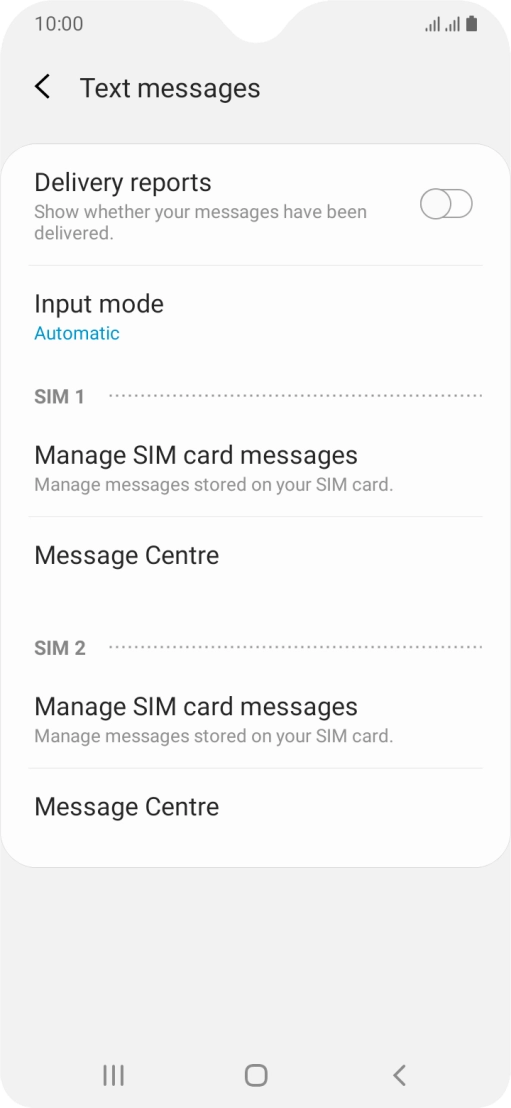 Press Message Centre below the required SIM.