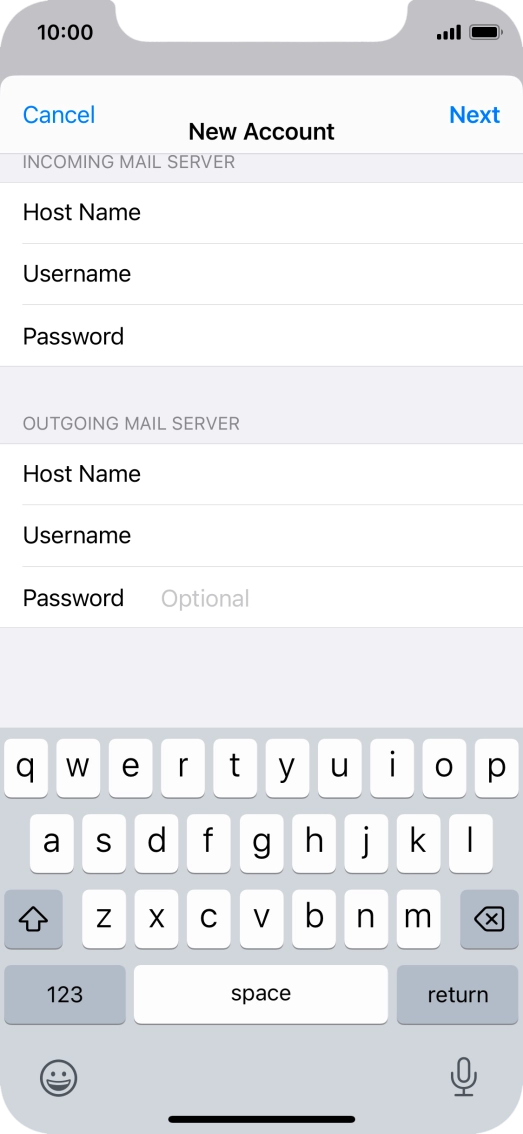 Press Password and key in the password for your email account.