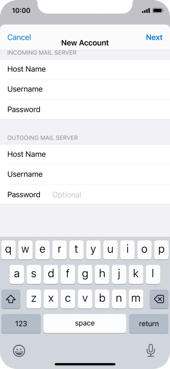 Press Password and key in the password for your email account.