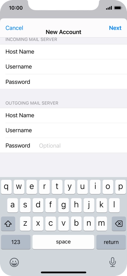Press Password and key in the password for your email account.