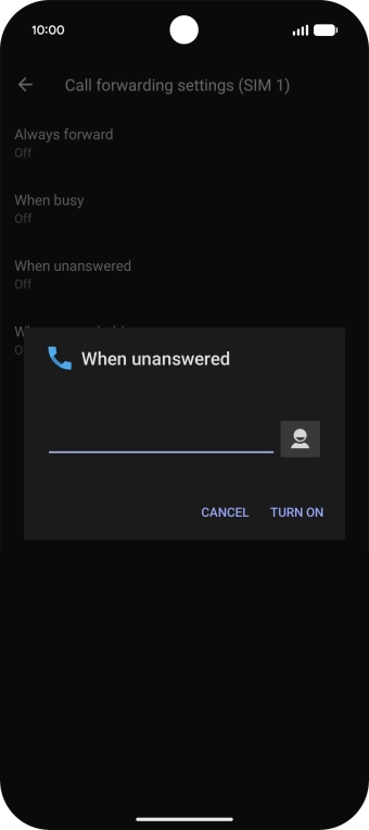 Key in +447953222222 and press TURN ON.