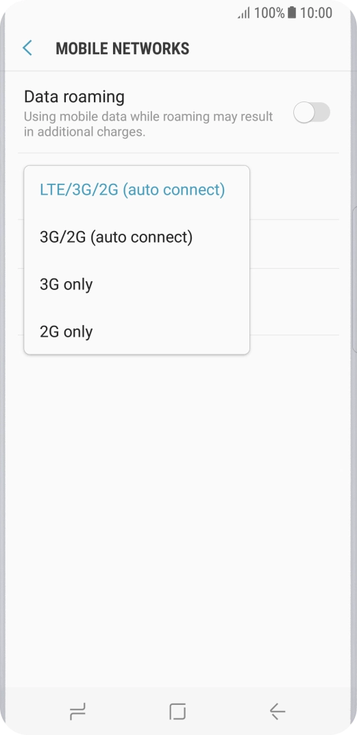 Press the required network mode.