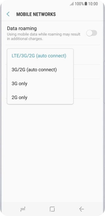 Press the required network mode.