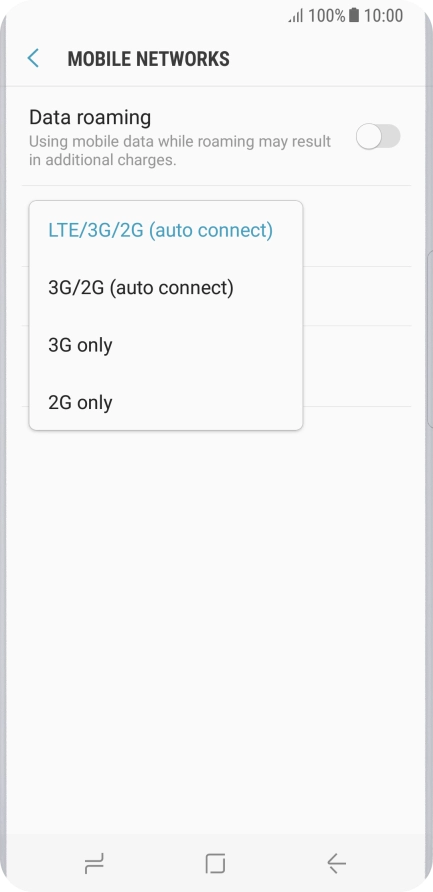 Press the required network mode.