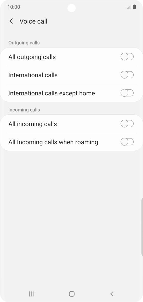 Press the indicator next to the required barring type to turn the function on or off.