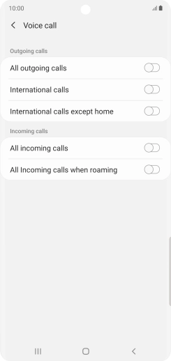 Press the indicator next to the required barring type to turn the function on or off.