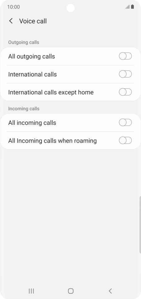 Press the indicator next to the required barring type to turn the function on or off.