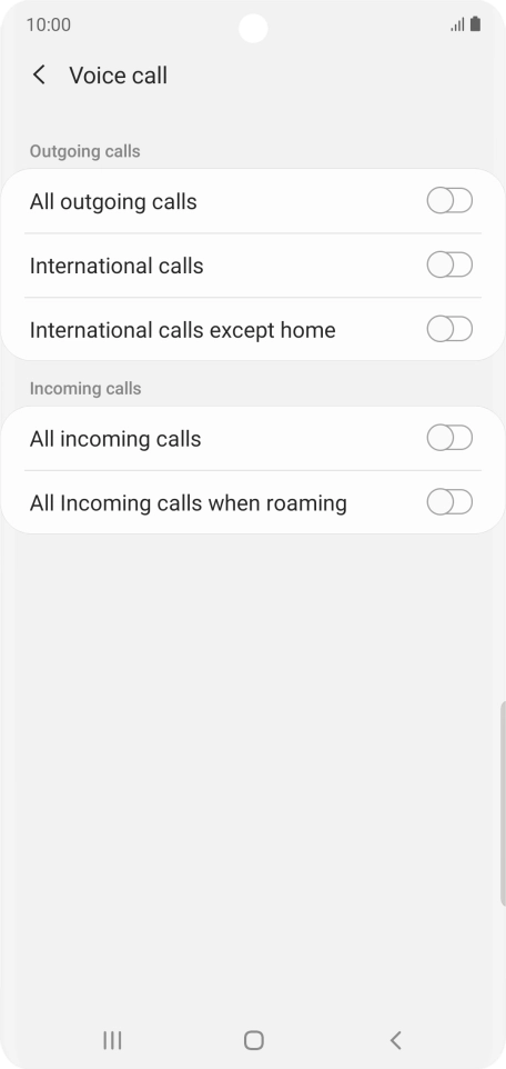 Press the indicator next to the required barring type to turn the function on or off.