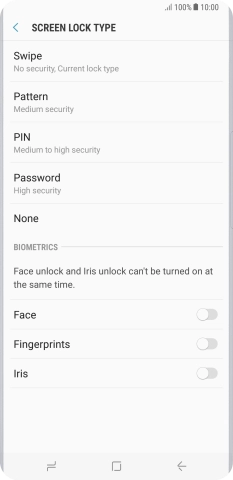 Press None and follow the instructions on the screen to turn off use of phone lock code.