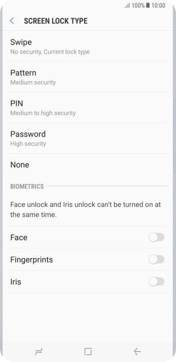 Press None and follow the instructions on the screen to turn off use of phone lock code.