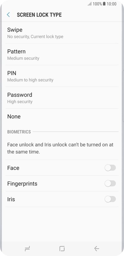 Press None and follow the instructions on the screen to turn off use of phone lock code.
