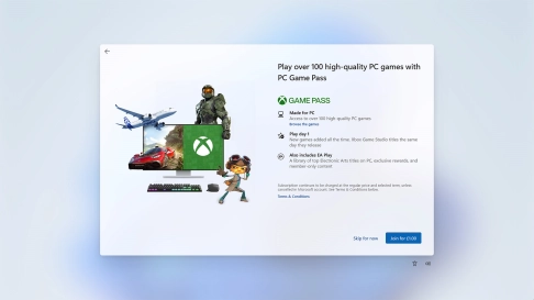 Follow the instructions on the screen to subscribe to PC Game Pass or click Skip for now to finish setting up your laptop.
