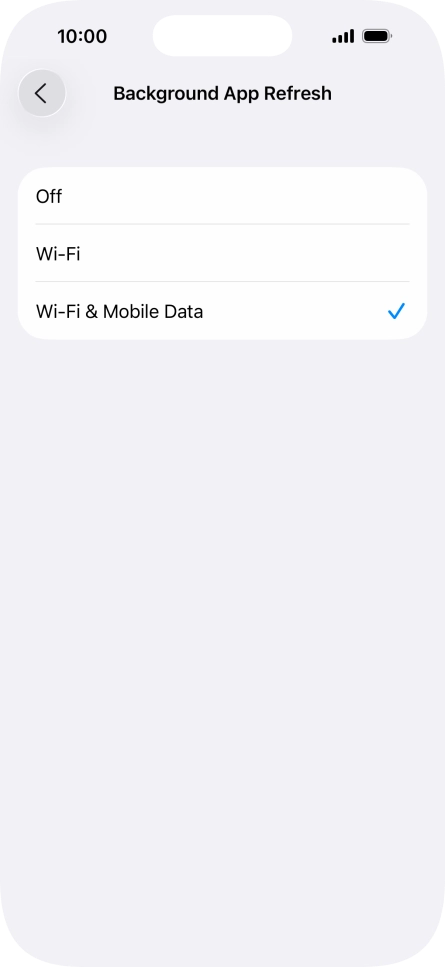 To turn off background refresh of apps, press Off.