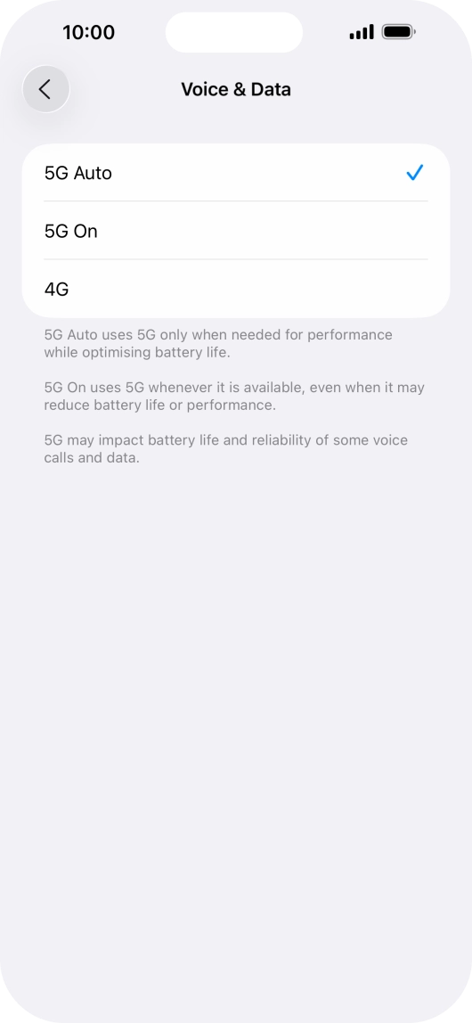To turn on automatic switch between 5G and 4G, press 5G Auto.