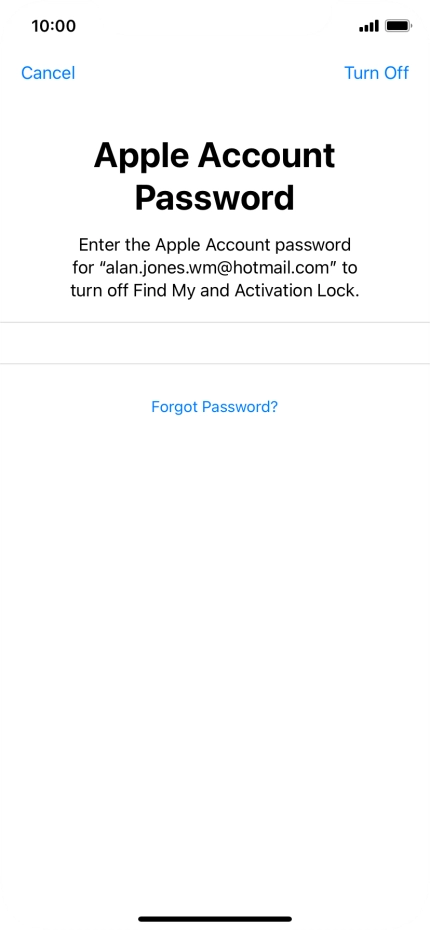 Key in the password for your Apple ID and press Turn Off. Wait a moment while the factory default settings are restored. Follow the instructions on the screen to set up your phone and prepare it for use.