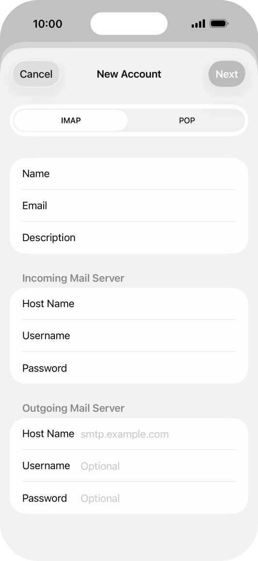 Press Host Name and key in the name of your email provider's outgoing server.
