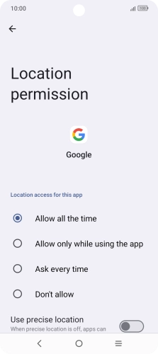 Press the required setting.