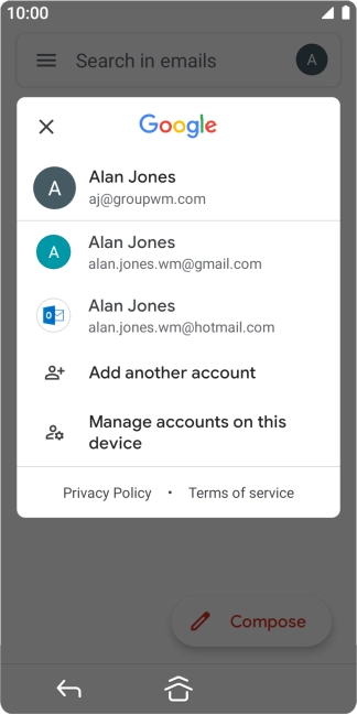 Press the required email account.