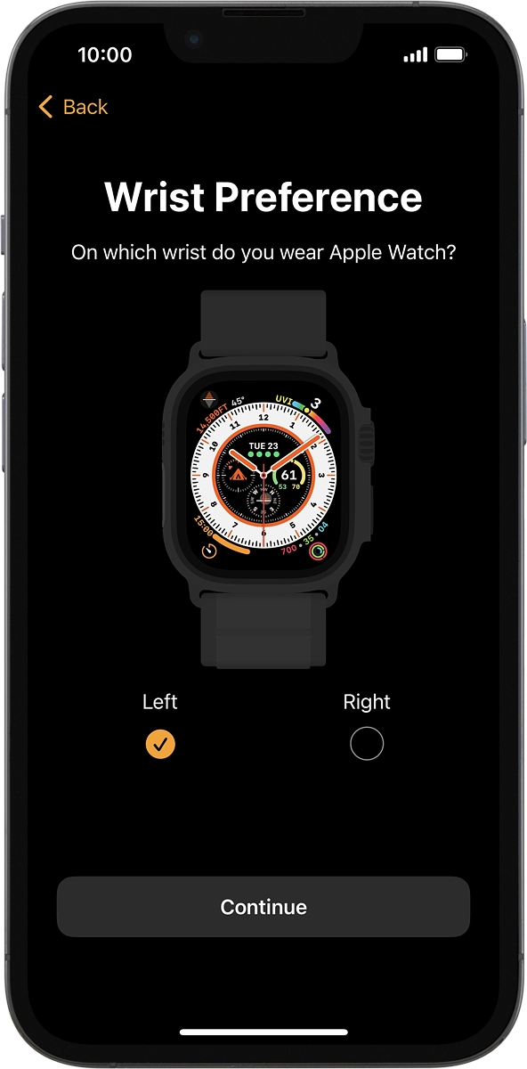 On your phone: Press the required setting and select on which wrist you want to wear the watch.