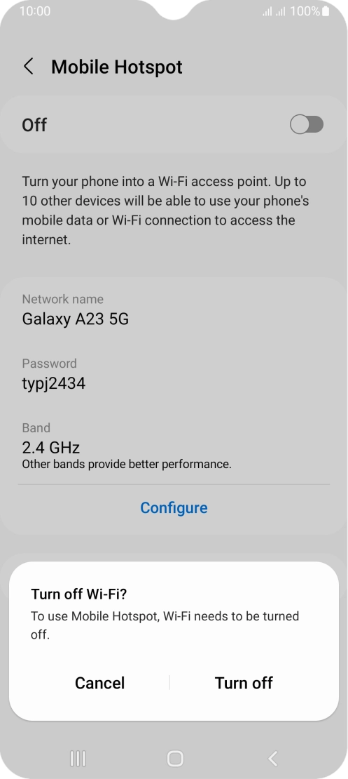 If Wi-Fi is turned on, press Turn off.