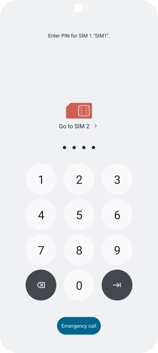 If your SIM is locked, key in your PIN and press arrow right. The default PIN is 1111.