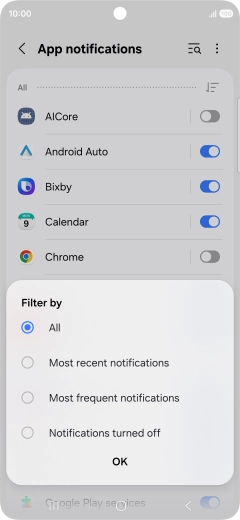 Press the required setting.