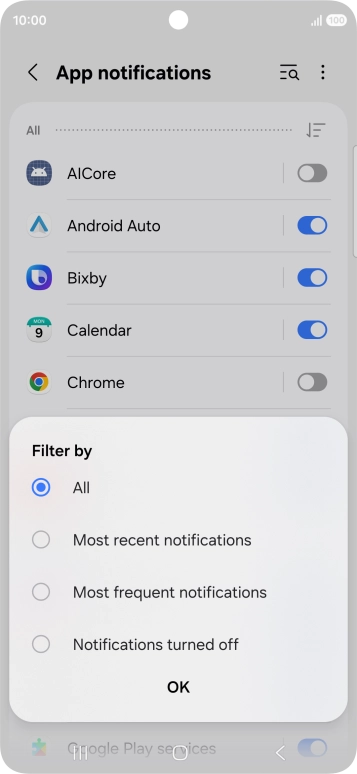 Press the required setting.