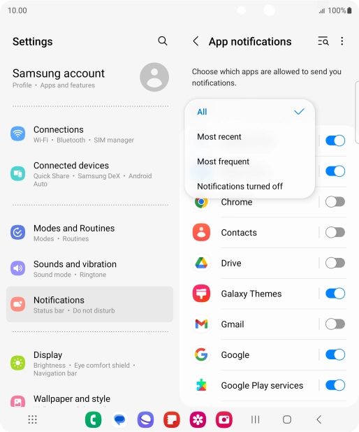 Press the required setting.