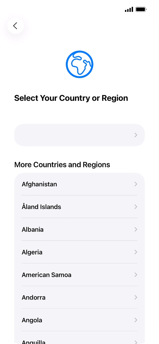 Press the required country or area.