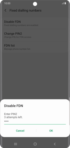 Key in your PIN2 and press OK. The default PIN2 is 0000.