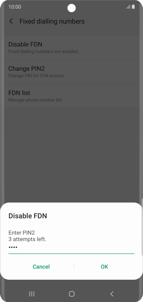 Key in your PIN2 and press OK. The default PIN2 is 0000.