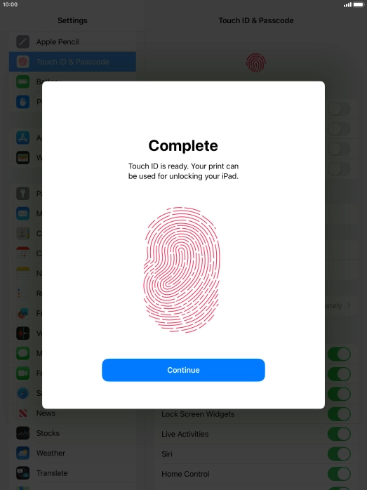Press Continue. If you haven't previously selected a lock code, key in a code of your own choice twice.