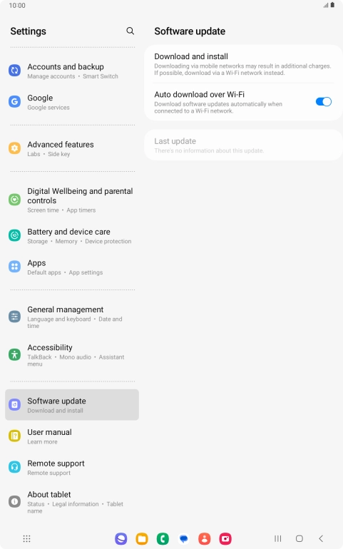 Press Download and install. If a new software version is available, it's displayed. Follow the instructions on the screen to update the tablet software.