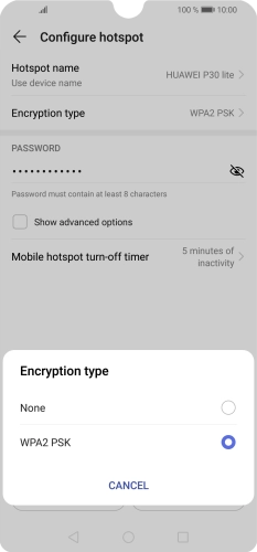 Press WPA2 PSK to password protect your Wi-Fi hotspot.