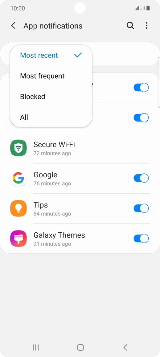 Press the required setting.
