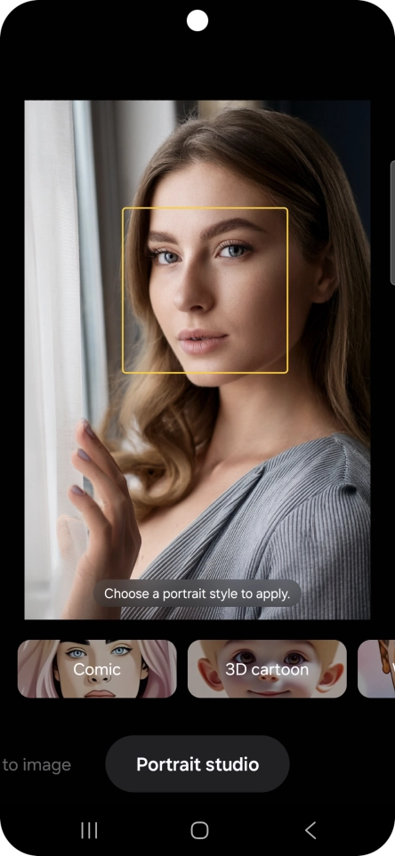 To change your portrait photos to different styles, press Portrait studio.