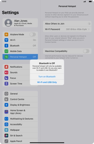 If Wi-Fi is turned on, press Wi-Fi and USB Only.