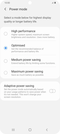 Press the required setting.