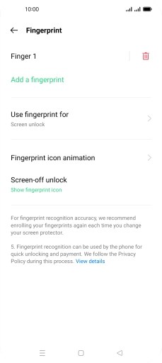 Press the delete icon next to the required fingerprint.